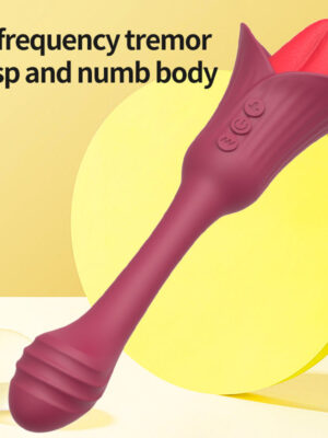 Liquid Silicone Double Head Vibrator Female Tongue Licking Masturbation Appliance Heating Rod