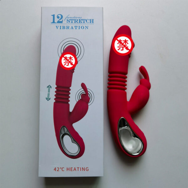 Silicone telescopic heating rod rabbit vibrating female masturbator