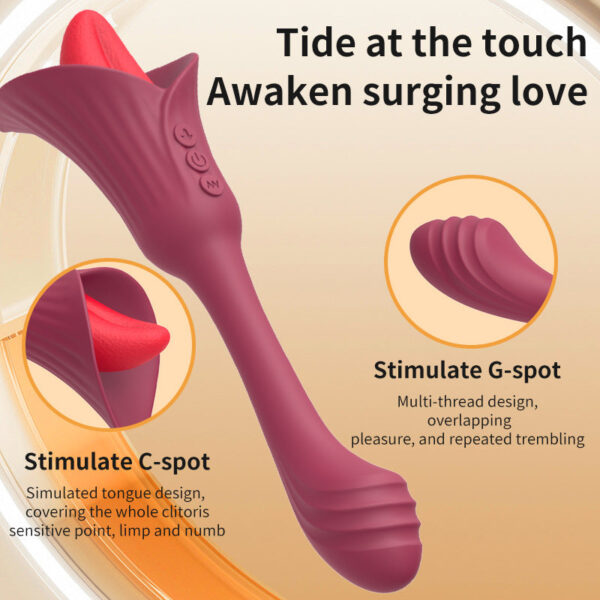 Liquid Silicone Double Head Vibrator Female Tongue Licking Masturbation Appliance Heating Rod